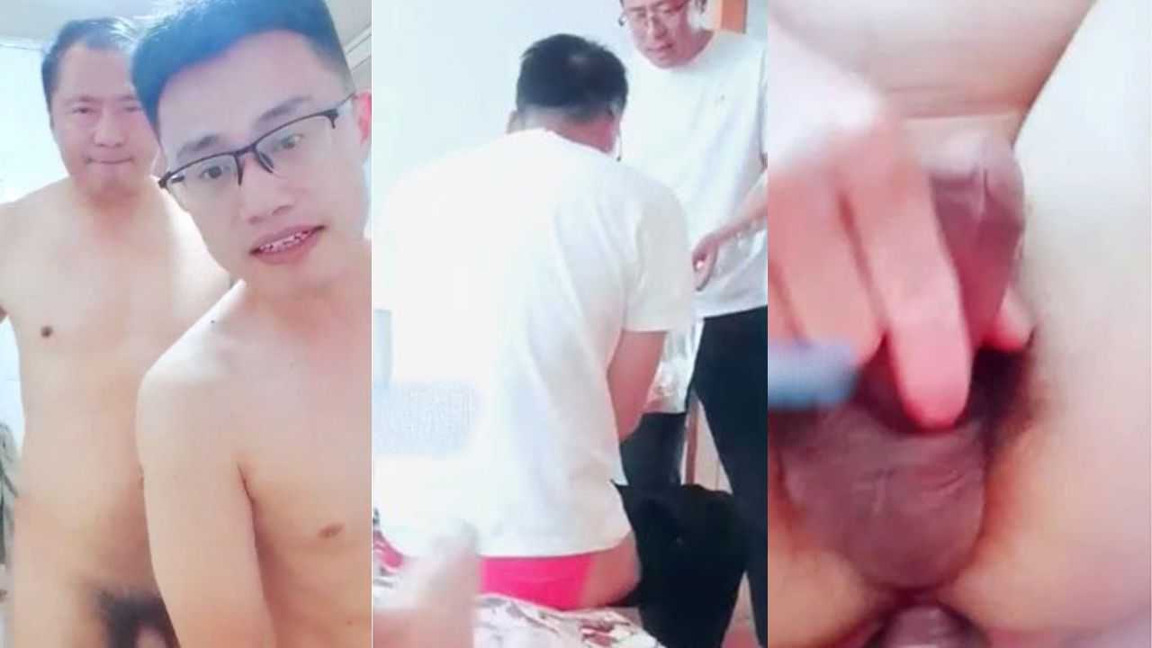 眼镜男勾引两大叔轮操与射